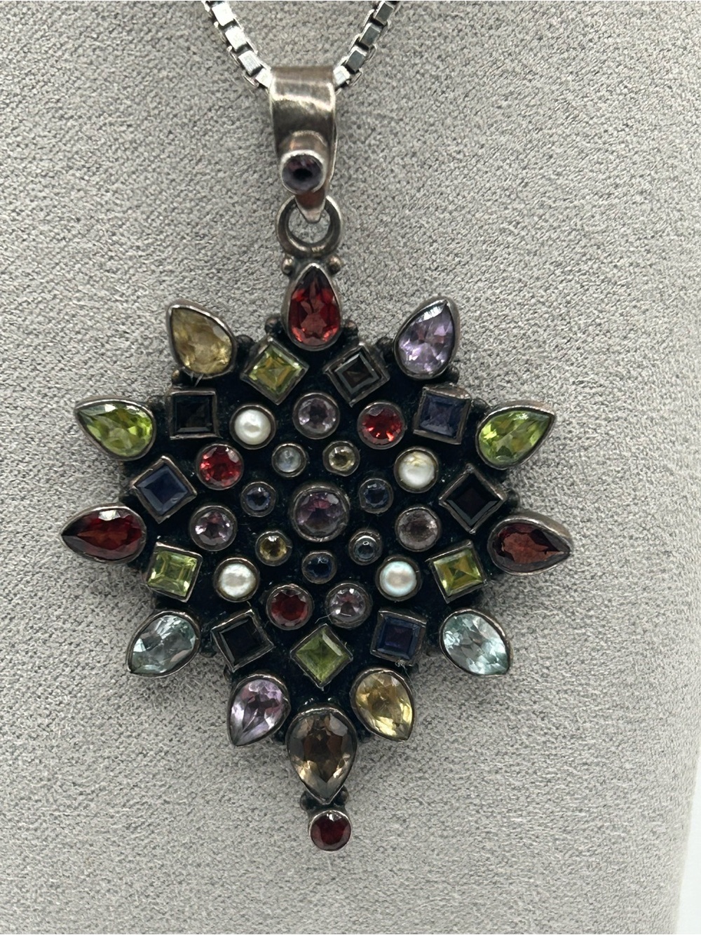 Vintage 925 sterling silver multi stone necklace